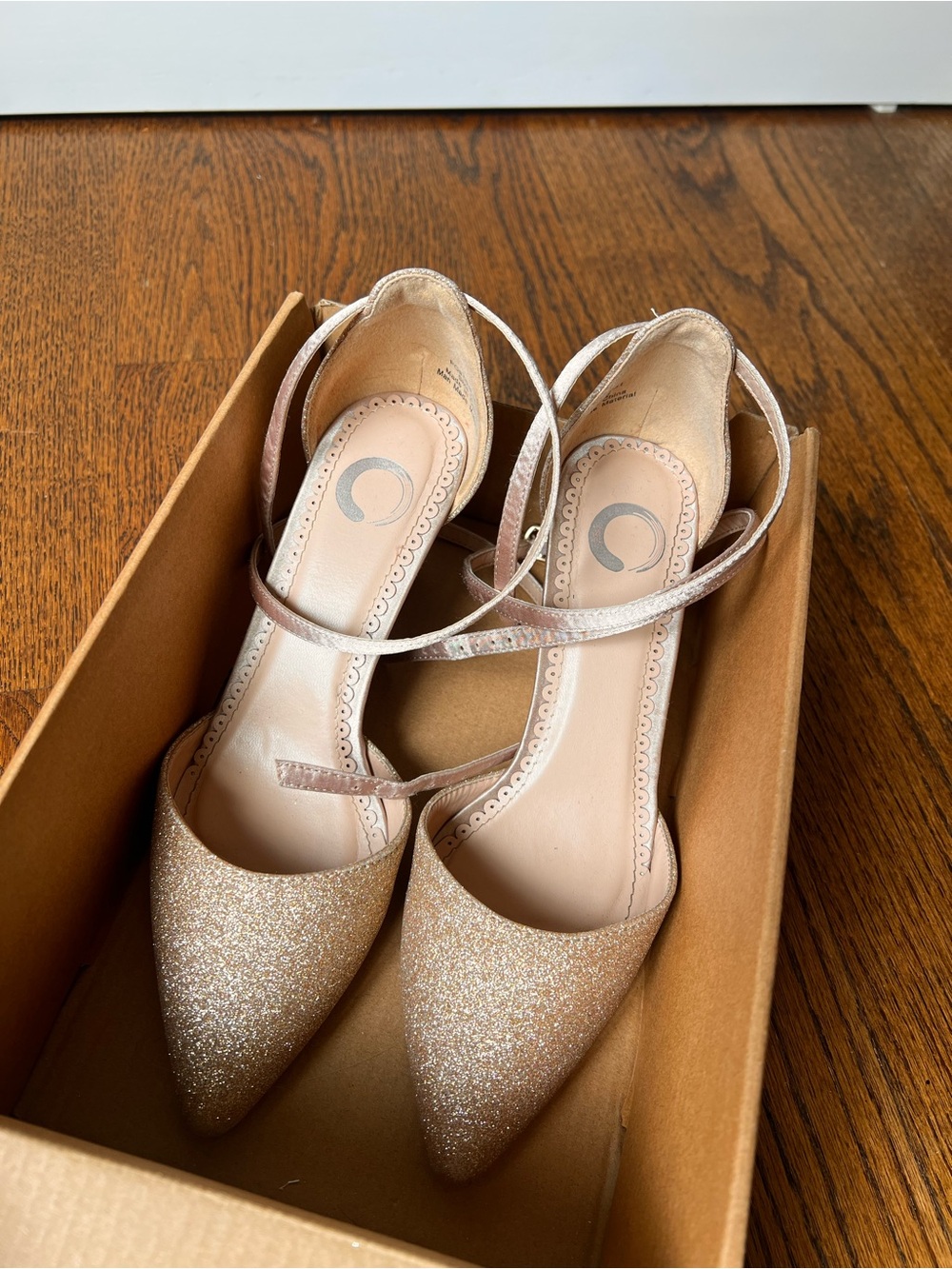 DSW Rose Gold Glitter Pointed-Toe Ankle-Strap Heels